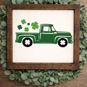 Green and Black Vintage Truck Wall Art